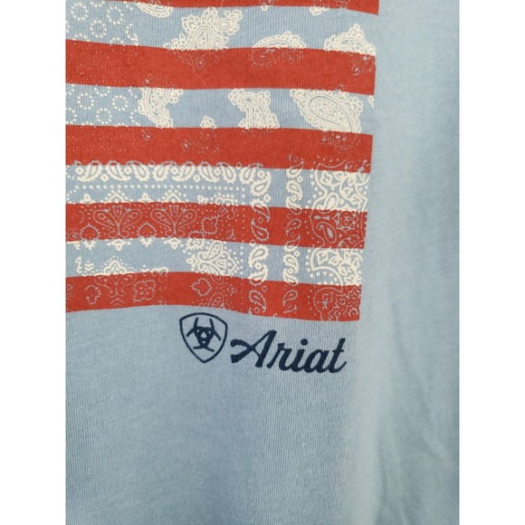 Women's Ariat American Flag Shirt 2xl  Paisley Blue Stars‎ And Stripes Patriotic - Picture 9 of 12
